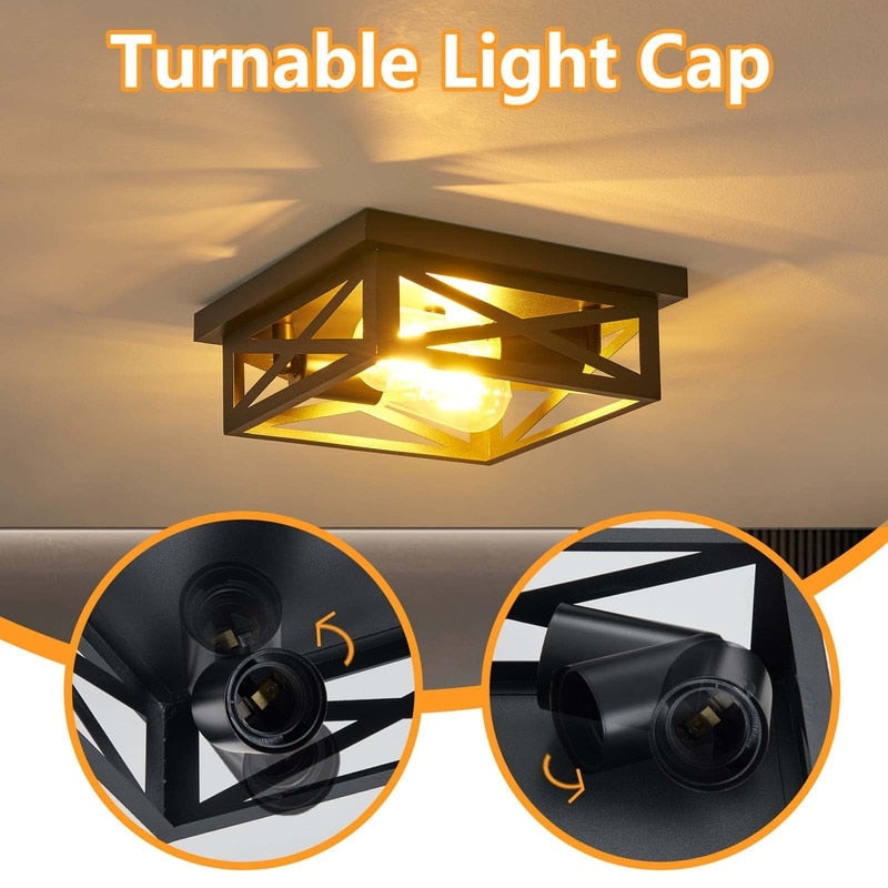 2-Light Black Farmhouse Flush Mount Ceiling Light-2 Pack