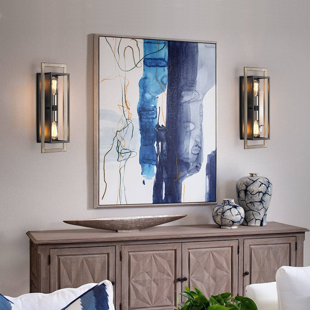 2-Light Black/Wood Tone Dimmable Rustic Farmhouse Wall Sconce - 20H x 7W x 5D - 7 in. W