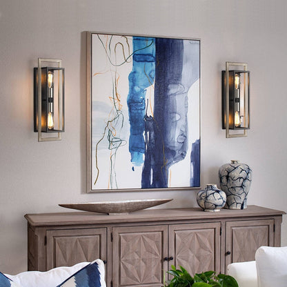 2-Light Black/Wood Tone Dimmable Rustic Farmhouse Wall Sconce - 20H x 7W x 5D - 7 in. W