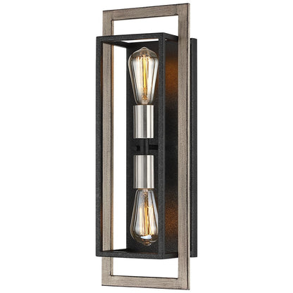 2-Light Black/Wood Tone Dimmable Rustic Farmhouse Wall Sconce - 20H x 7W x 5D - 7 in. W