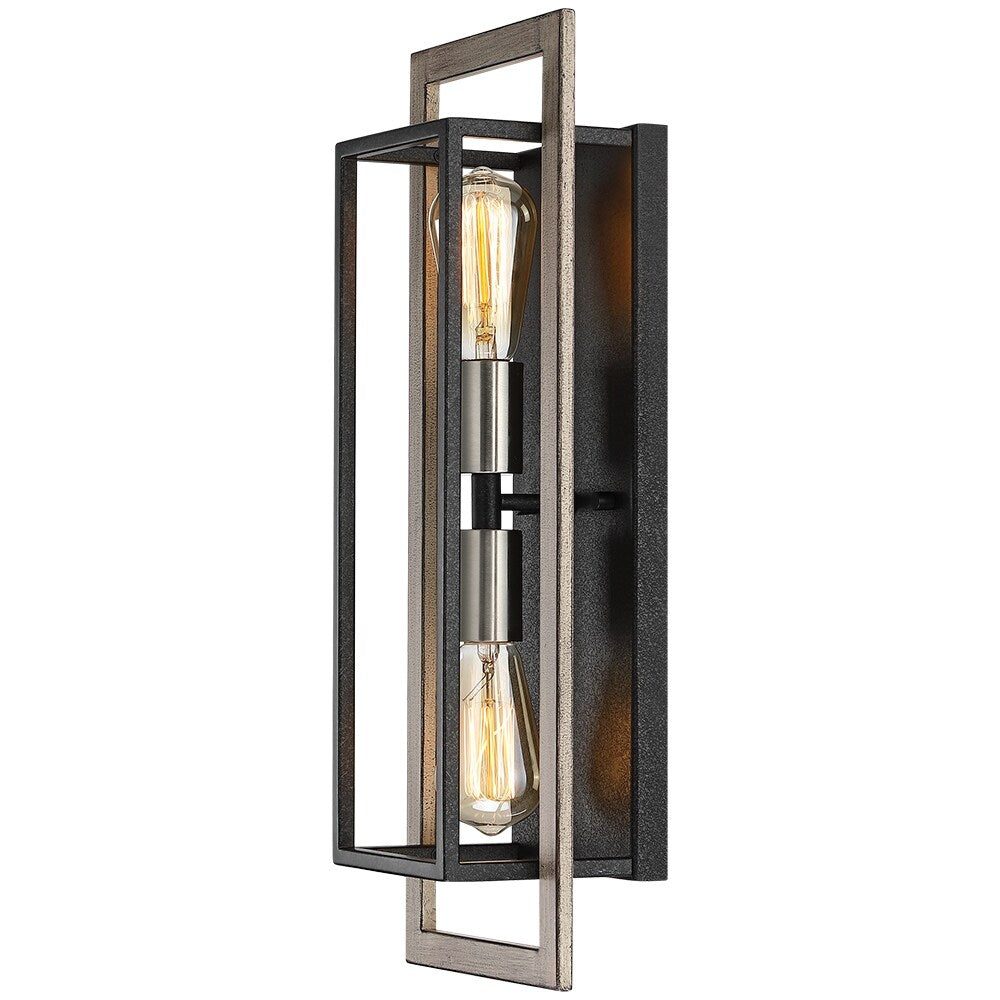 2-Light Black/Wood Tone Dimmable Rustic Farmhouse Wall Sconce - 20H x 7W x 5D - 7 in. W