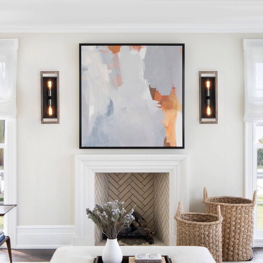 2-Light Black/Wood Tone Dimmable Rustic Farmhouse Wall Sconce - 20H x 7W x 5D - 7 in. W