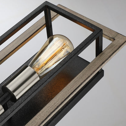 2-Light Black/Wood Tone Dimmable Rustic Farmhouse Wall Sconce - 20H x 7W x 5D - 7 in. W