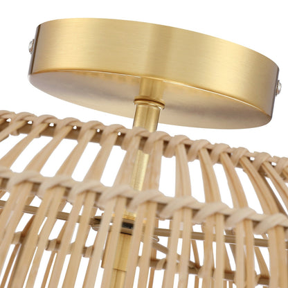 2-Light Bohemian Rattan Semi-Flush Mount Ceiling Light - Brass