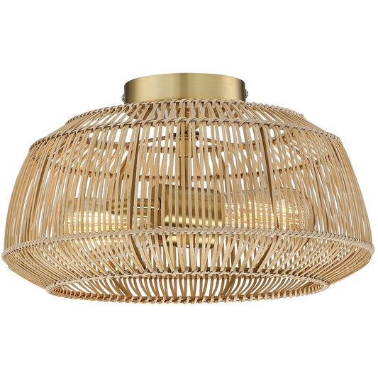 2-Light Bohemian Rattan Semi-Flush Mount Ceiling Light - Brass