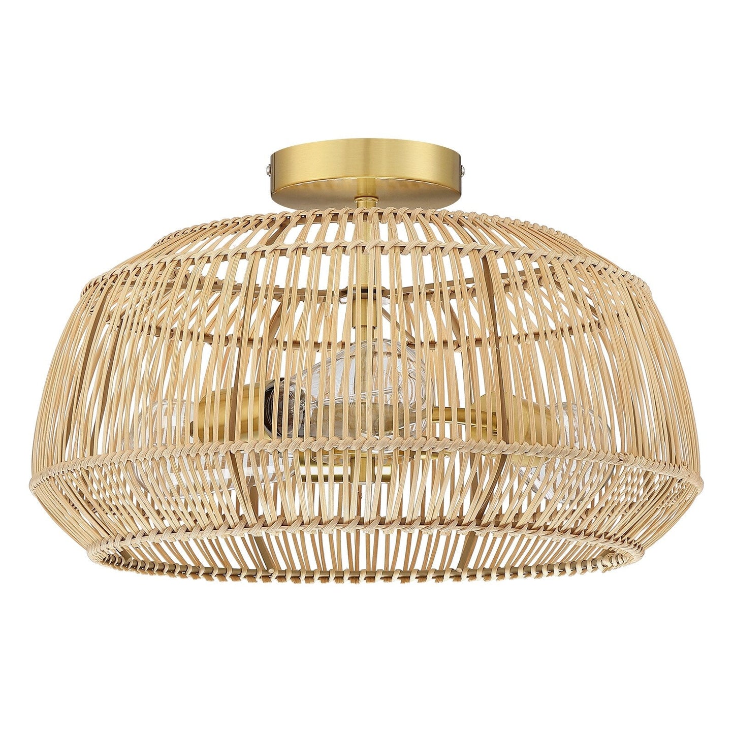 2-Light Bohemian Rattan Semi-Flush Mount Ceiling Light - Brass