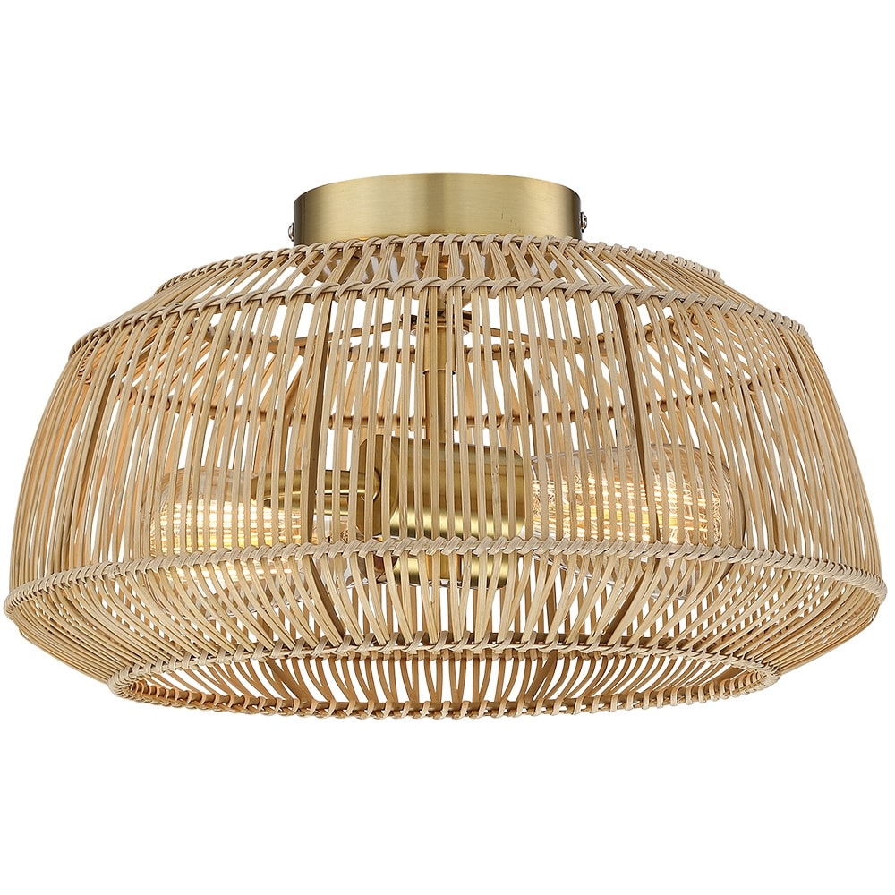 2-Light Bohemian Rattan Semi-Flush Mount Ceiling Light - Brass