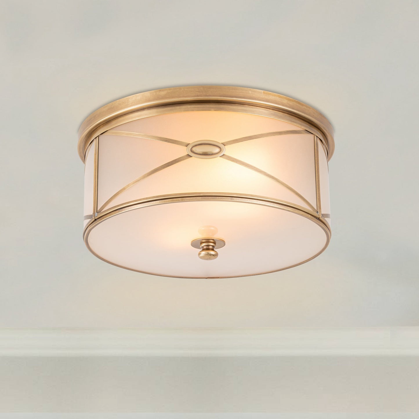 C Cattleya 2-Light Brass Flush Mount Ceiling Light with Frosted Glass