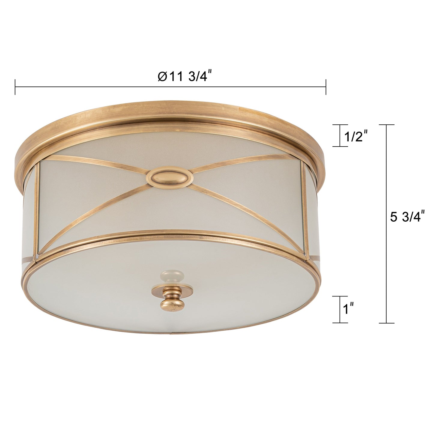 C Cattleya 2-Light Brass Flush Mount Ceiling Light with Frosted Glass