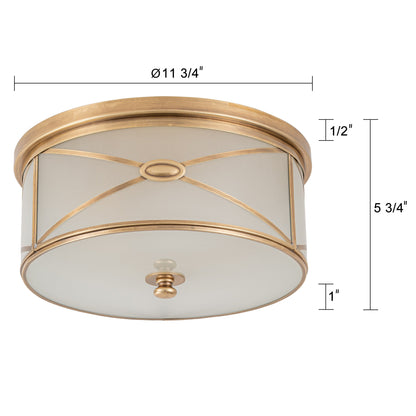 C Cattleya 2-Light Brass Flush Mount Ceiling Light with Frosted Glass