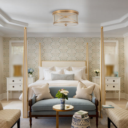 C Cattleya 2-Light Brass Flush Mount Ceiling Light with Frosted Glass