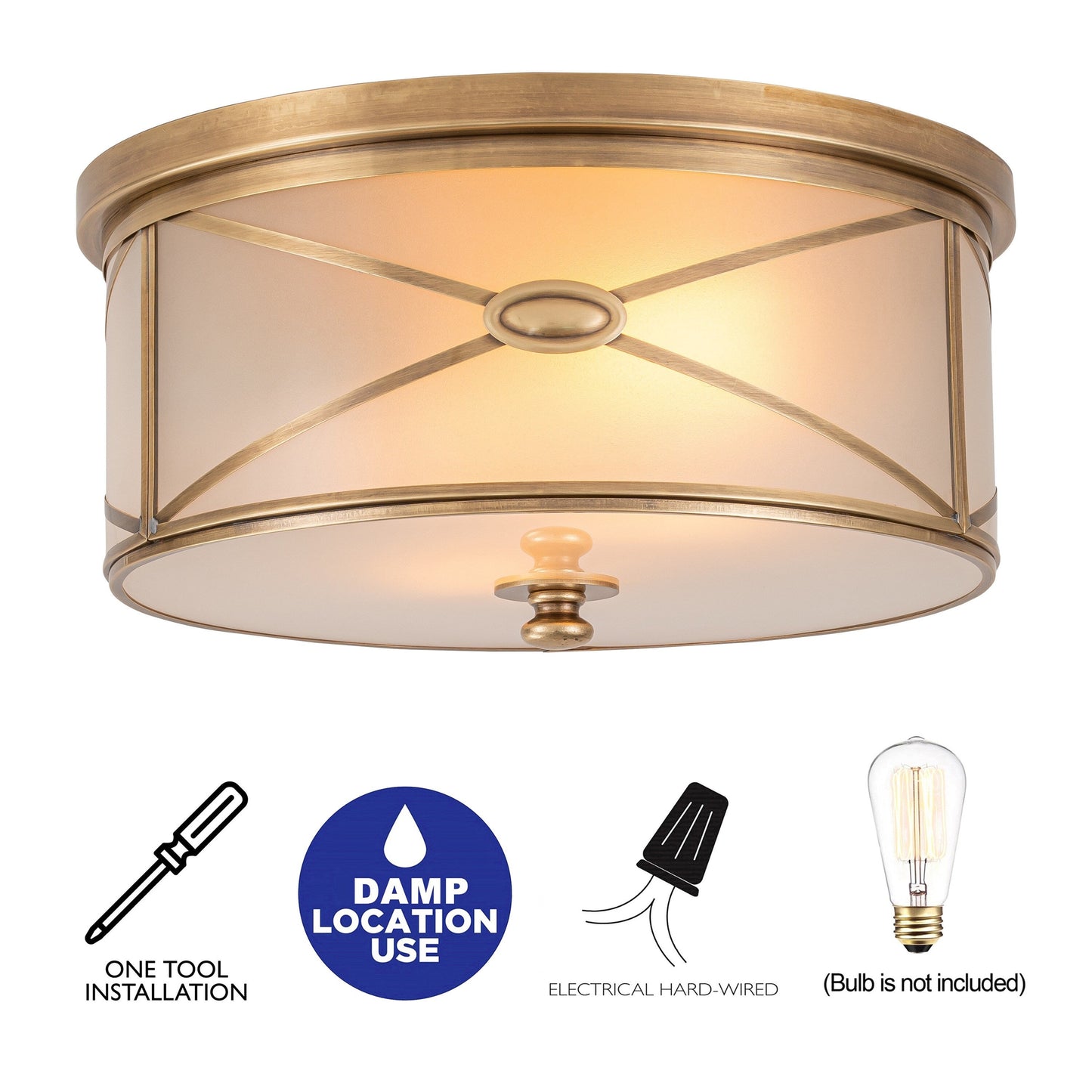 C Cattleya 2-Light Brass Flush Mount Ceiling Light with Frosted Glass