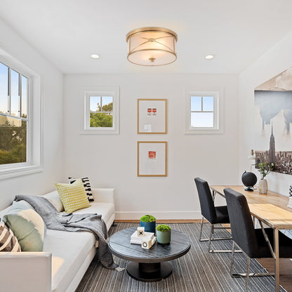 C Cattleya 2-Light Brass Flush Mount Ceiling Light with Frosted Glass