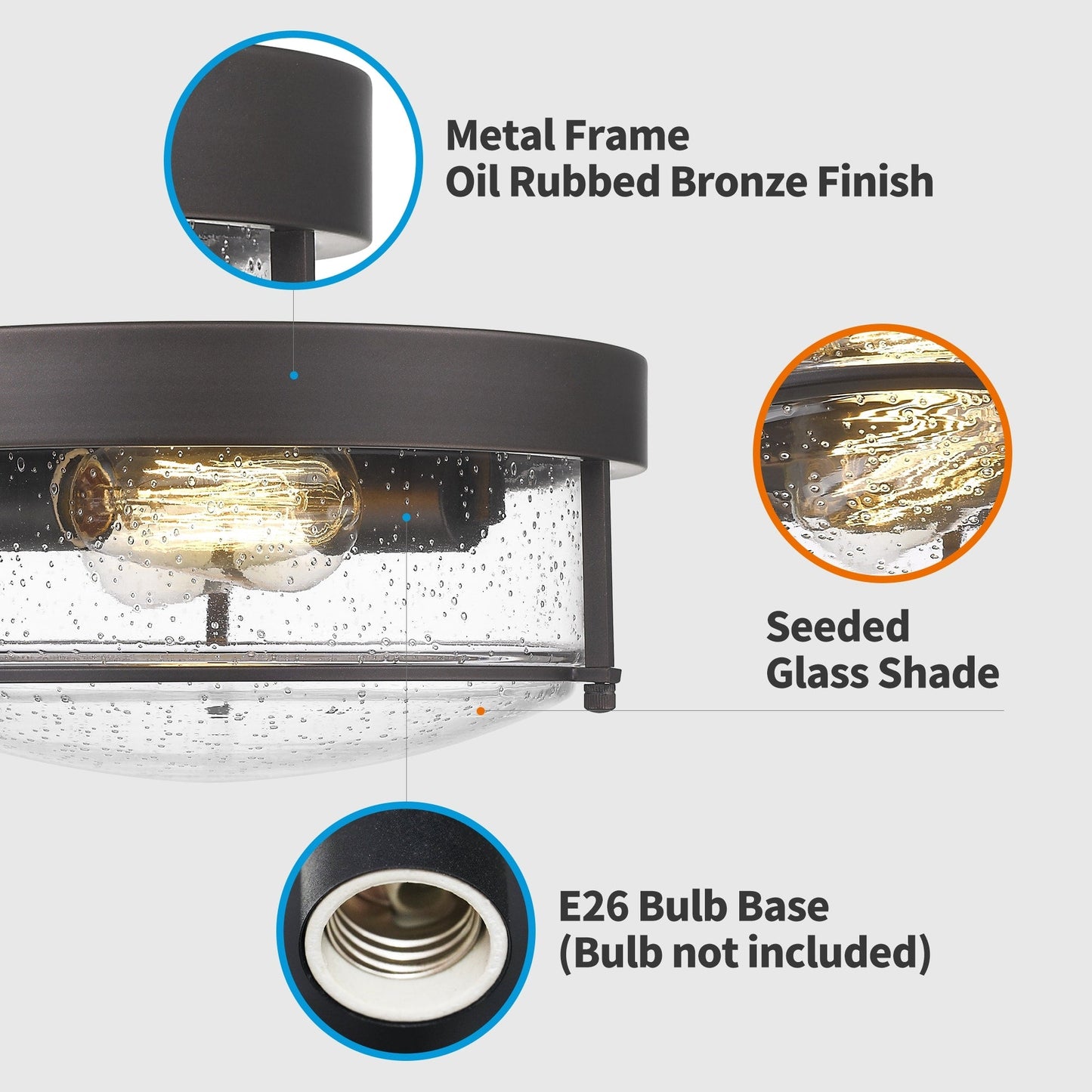 2-Light Farmhouse Flush Mount Ceiling Lights, Oil Rubbed Bronze Finish