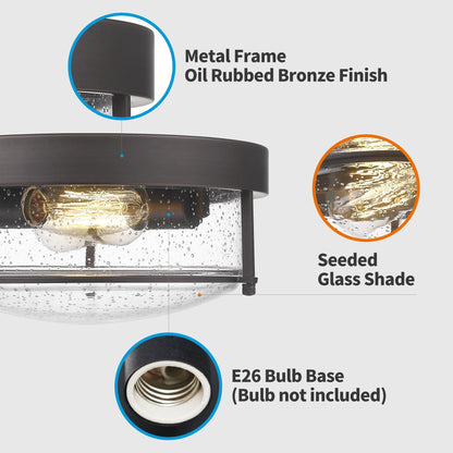 2-Light Farmhouse Flush Mount Ceiling Lights, Oil Rubbed Bronze Finish