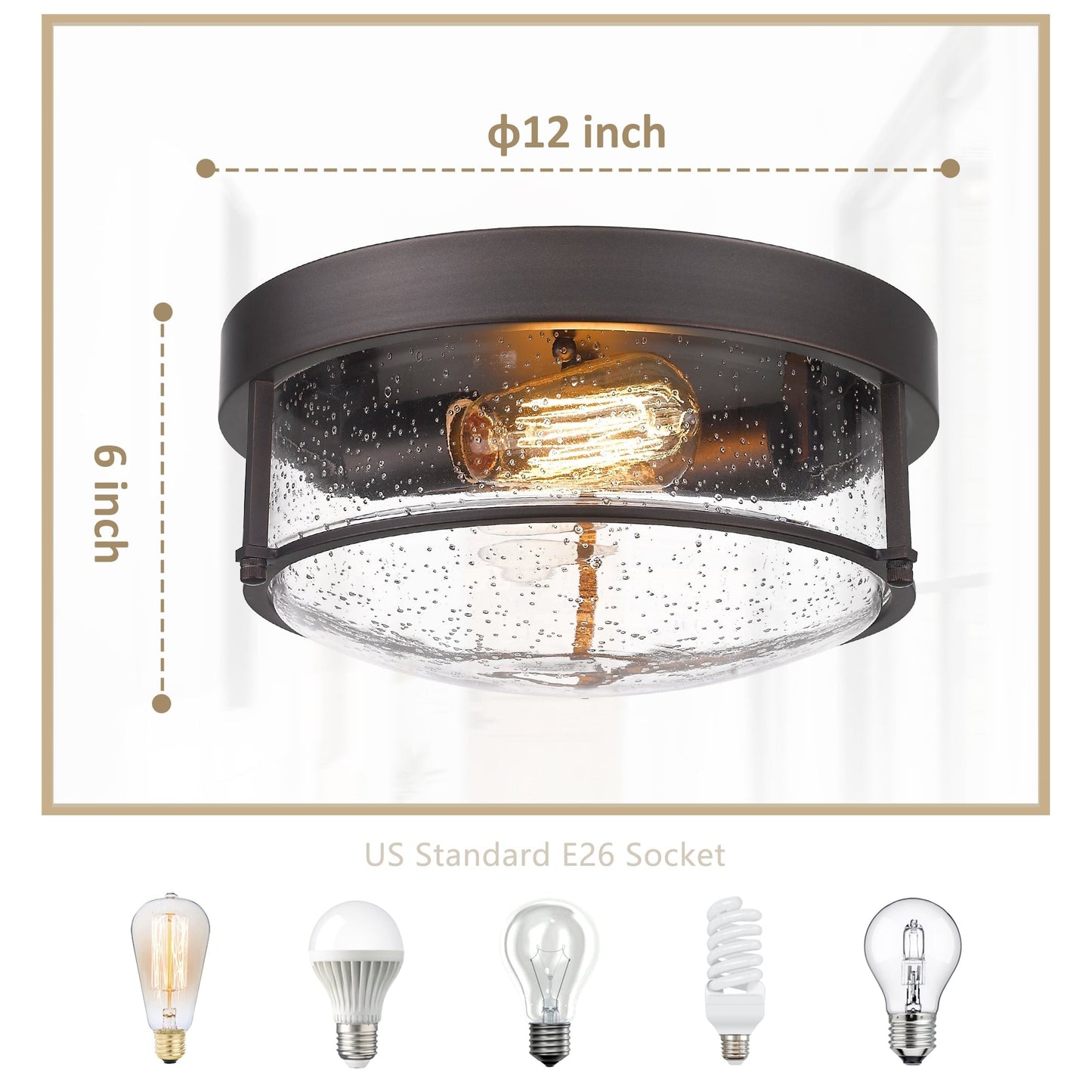 2-Light Farmhouse Flush Mount Ceiling Lights, Oil Rubbed Bronze Finish