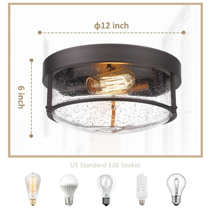 2-Light Farmhouse Flush Mount Ceiling Lights, Oil Rubbed Bronze Finish