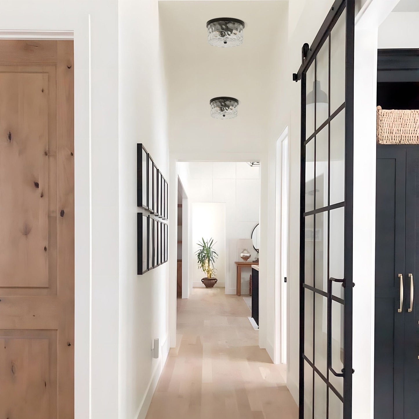 2-Light Flush Mount Ceiling Light with Clear Hammered Glass