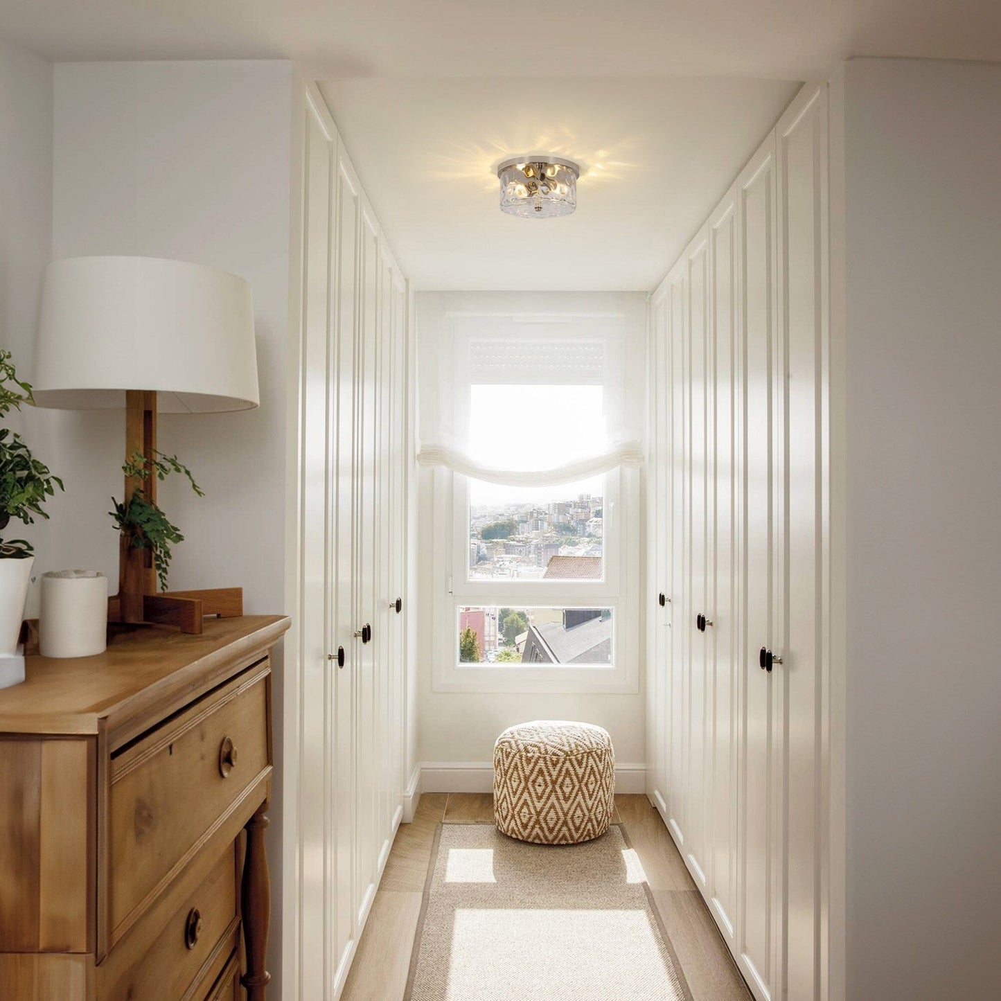 2-Light Flush Mount Ceiling Light with Clear Hammered Glass