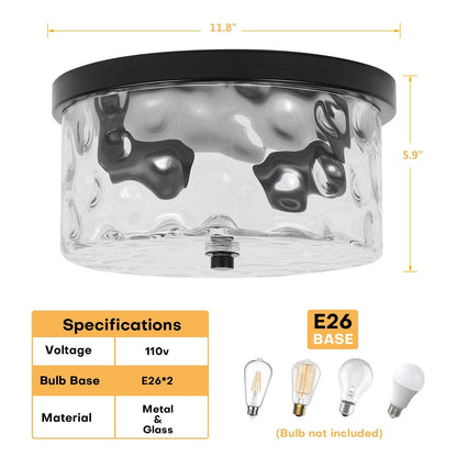 2-Light Flush Mount Ceiling Light with Clear Hammered Glass