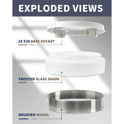 2-Light Flush Mount Ceiling Light with Frosted Glass Shade - 12.0 In. L X 12.0 In. W X 3.5 In. H