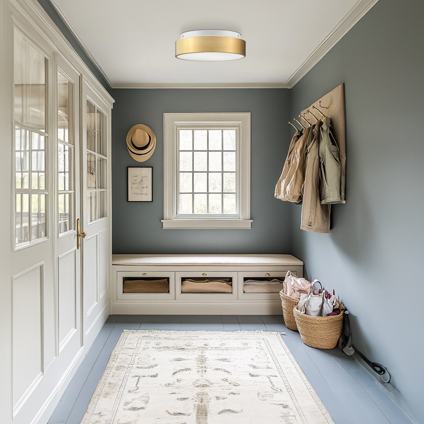 2-Light Flush Mount Ceiling Light with Frosted Glass Shade - 12.0 In. L X 12.0 In. W X 3.5 In. H