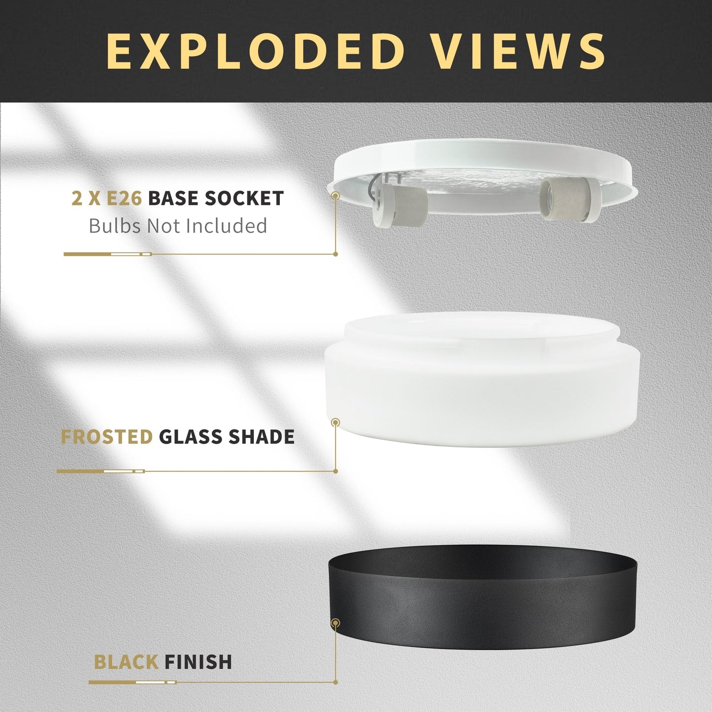 2-Light Flush Mount Ceiling Light with Frosted Glass Shade - 12.0 In. L X 12.0 In. W X 3.5 In. H