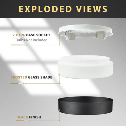 2-Light Flush Mount Ceiling Light with Frosted Glass Shade - 12.0 In. L X 12.0 In. W X 3.5 In. H