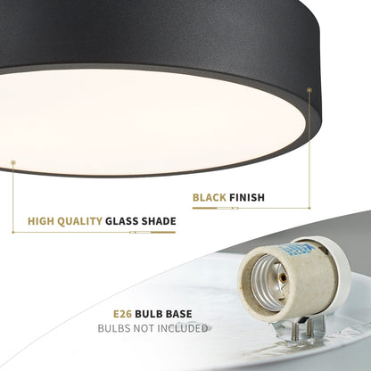 2-Light Flush Mount Ceiling Light with Frosted Glass Shade - 12.0 In. L X 12.0 In. W X 3.5 In. H