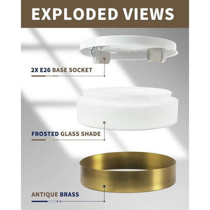 2-Light Flush Mount Ceiling Light with Frosted Glass Shade - 12.0 In. L X 12.0 In. W X 3.5 In. H