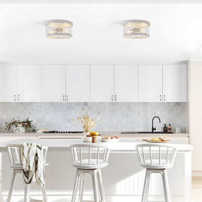 2-Light Flush Mount Clear Glass Ceiling Light with Metal Frame