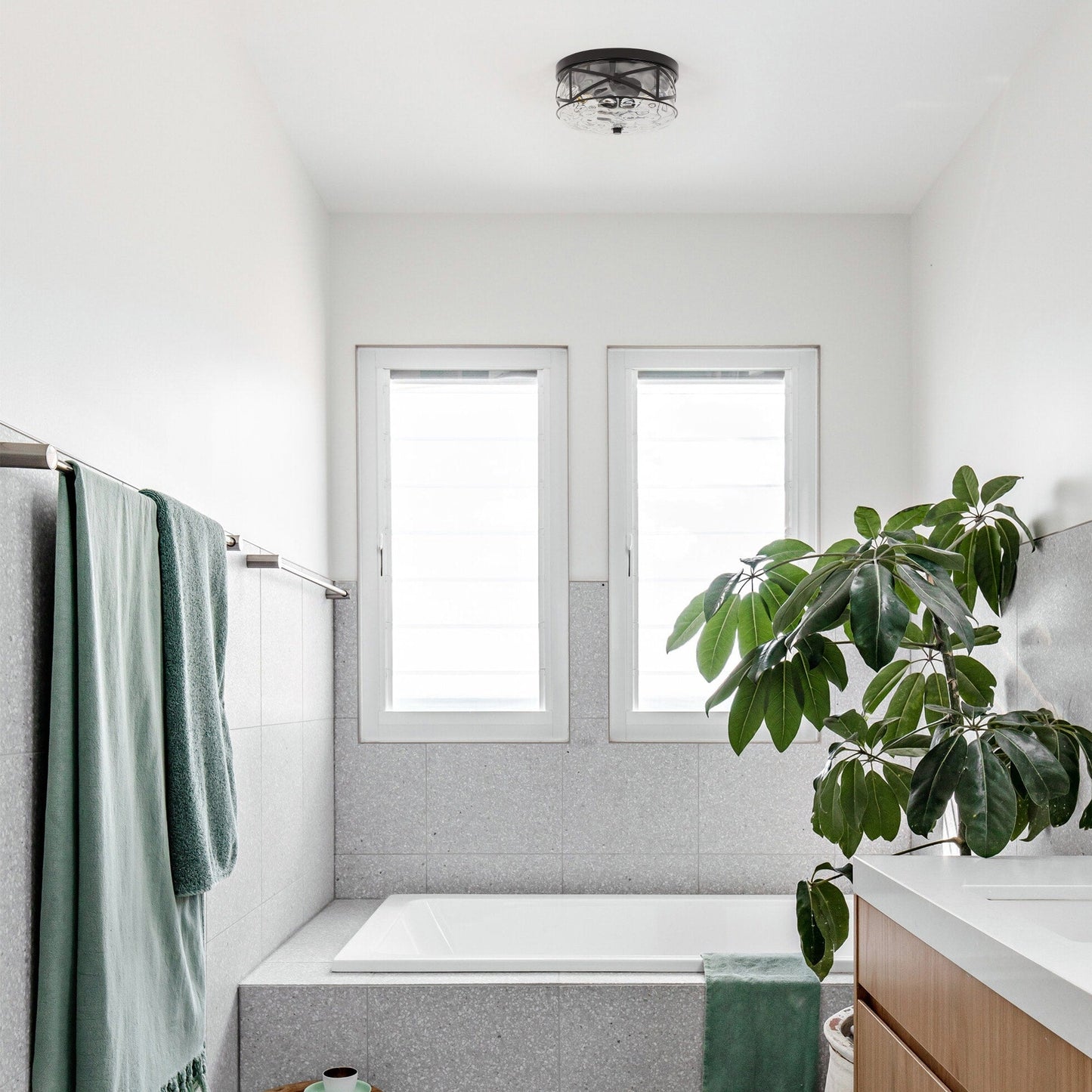 2-Light Flush Mount Glass Ceiling Light with Metal Frame