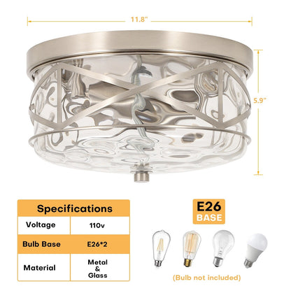2-Light Flush Mount Glass Ceiling Light with Metal Frame