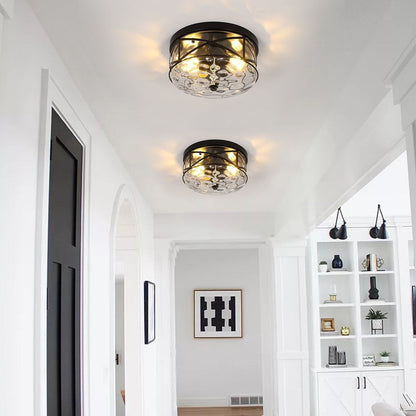 2-Light Flush Mount Glass Ceiling Light with Metal Frame