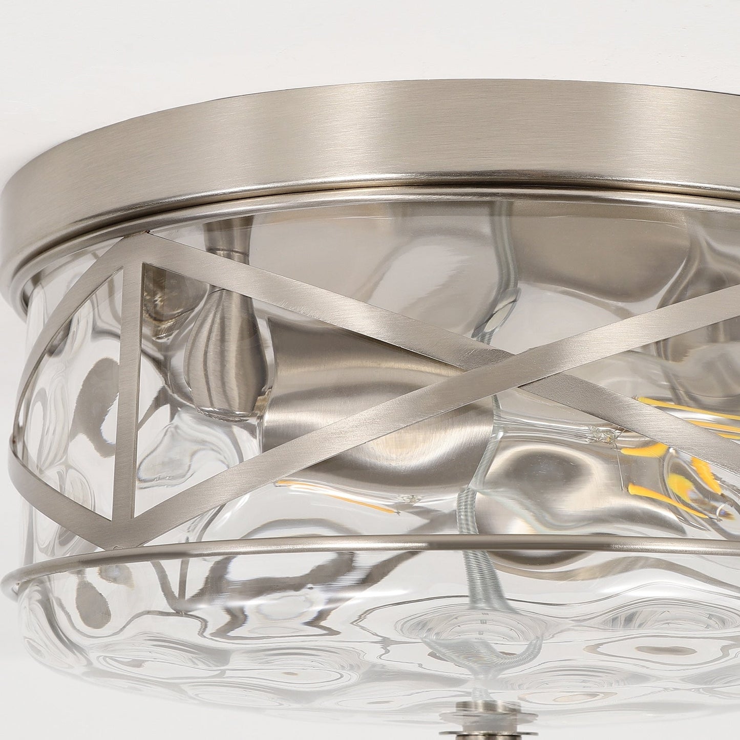 2-Light Flush Mount Glass Ceiling Light with Metal Frame