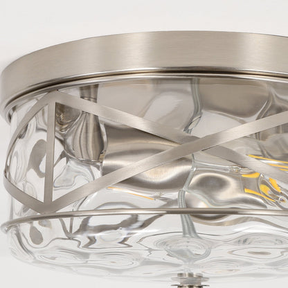 2-Light Flush Mount Glass Ceiling Light with Metal Frame