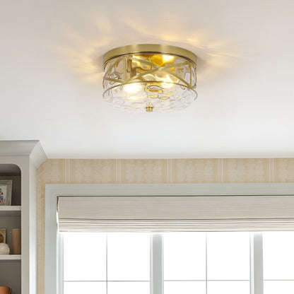 2-Light Flush Mount Glass Ceiling Light with Metal Frame