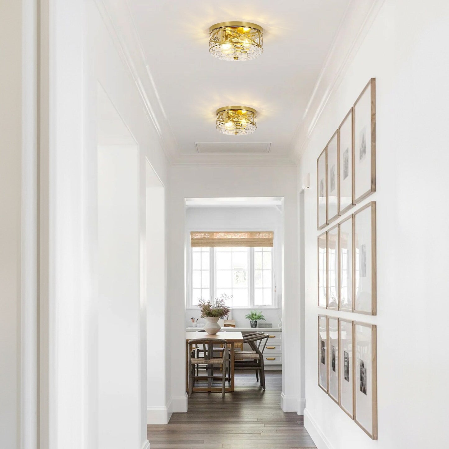 2-Light Flush Mount Glass Ceiling Light with Metal Frame