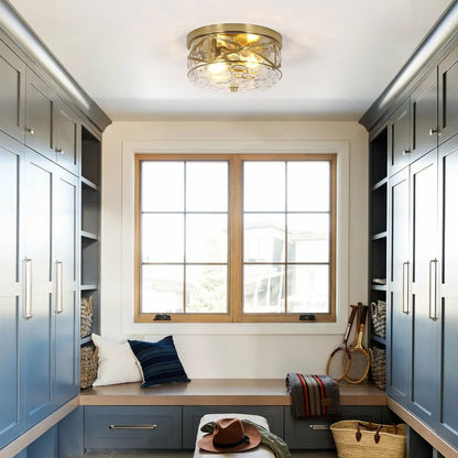 2-Light Flush Mount Glass Ceiling Light with Metal Frame