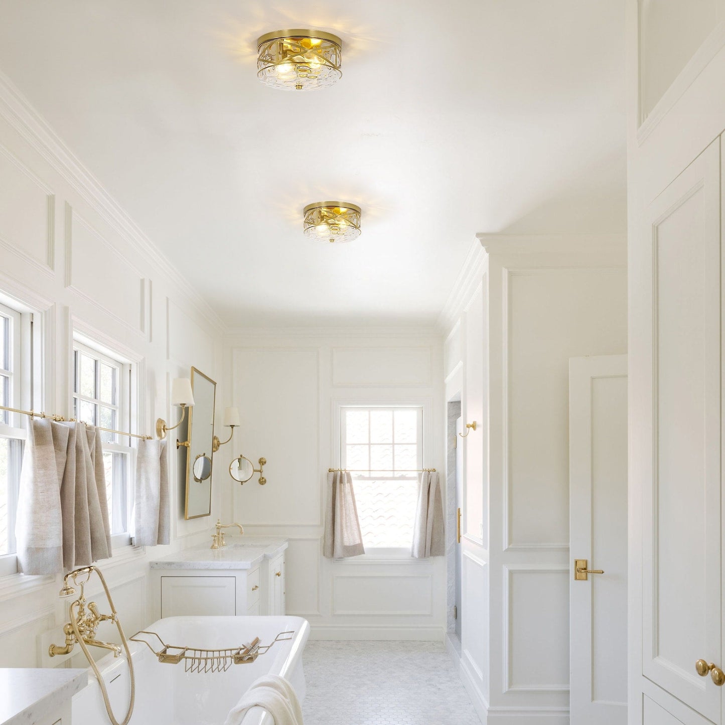 2-Light Flush Mount Glass Ceiling Light with Metal Frame