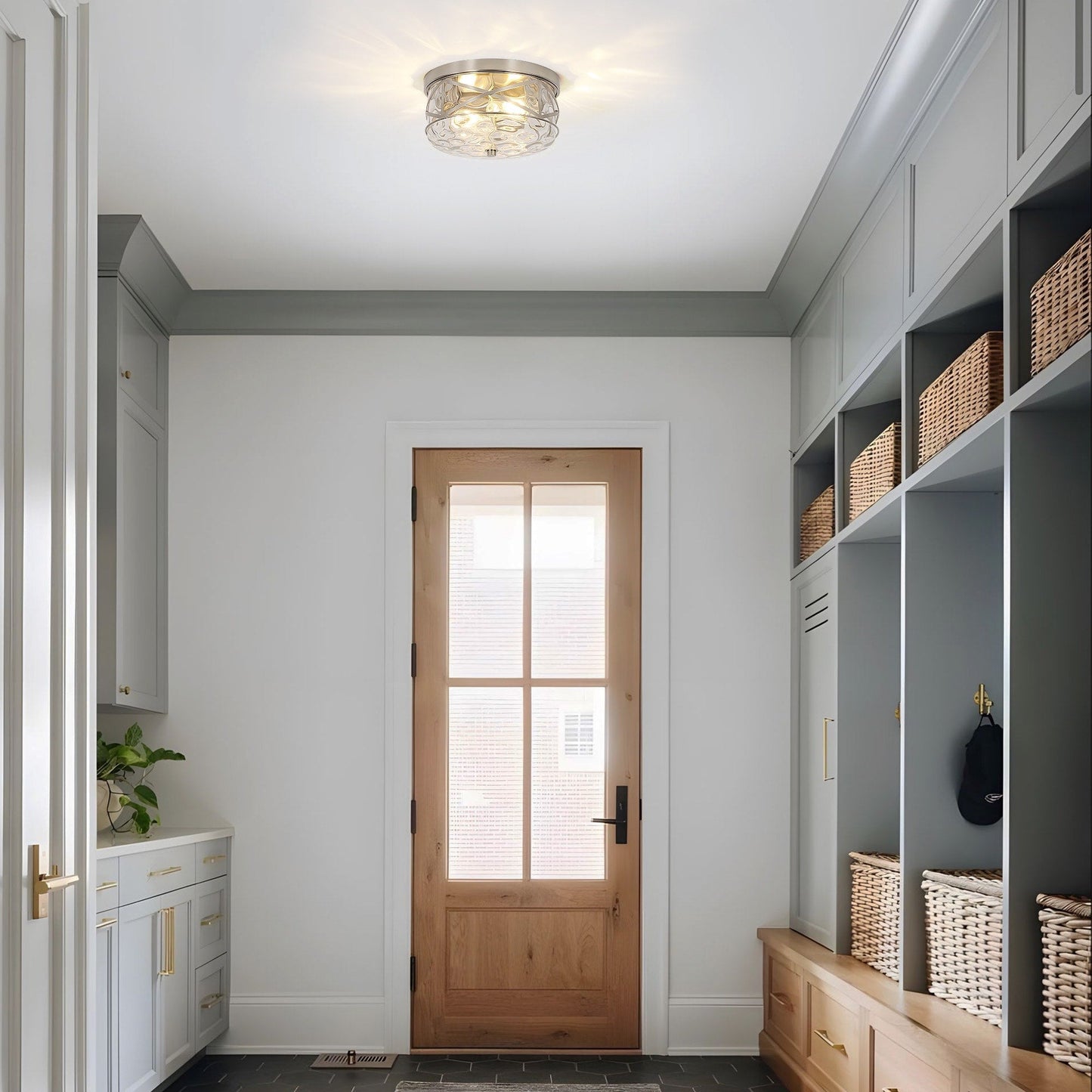 2-Light Flush Mount Glass Ceiling Light with Metal Frame