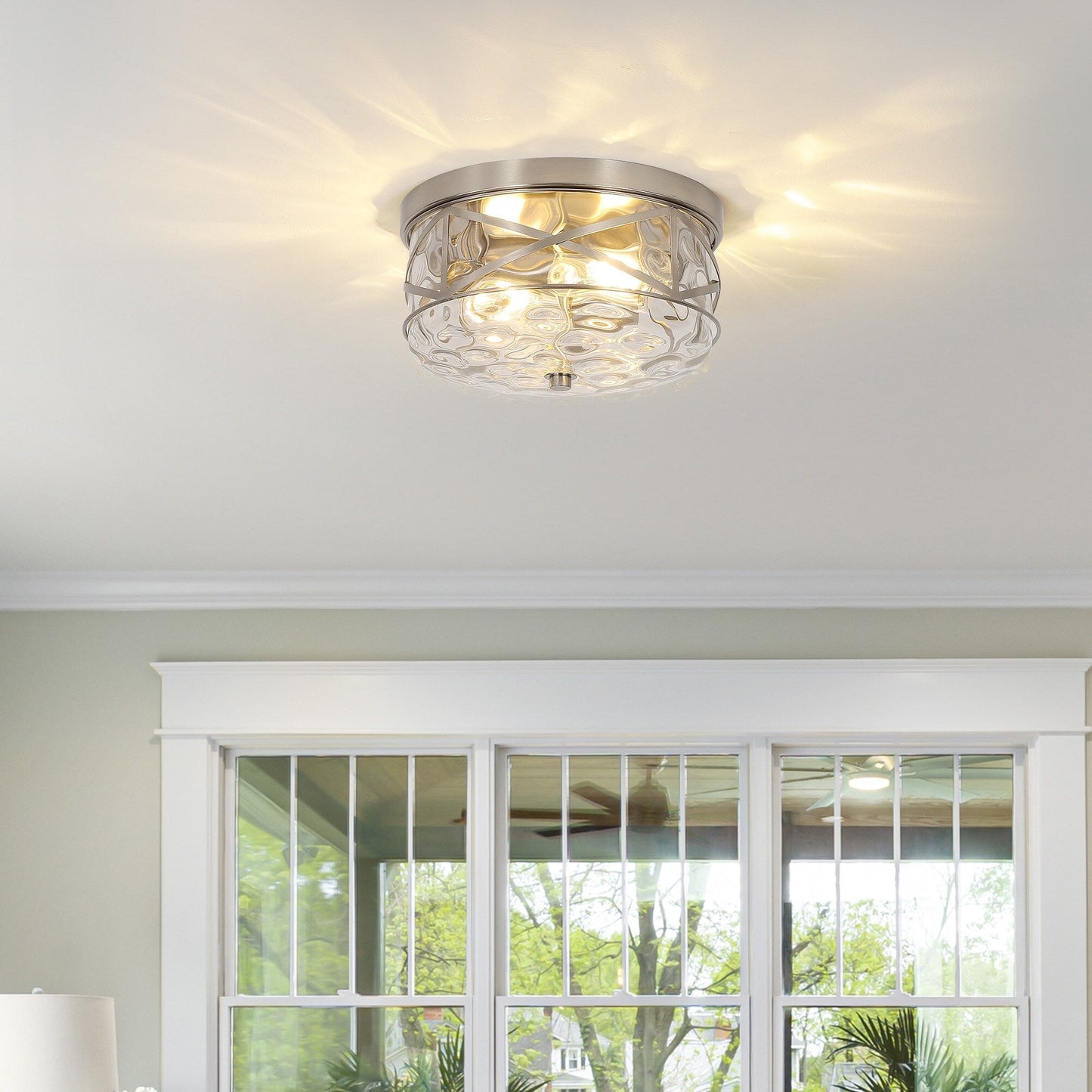 2-Light Flush Mount Glass Ceiling Light with Metal Frame