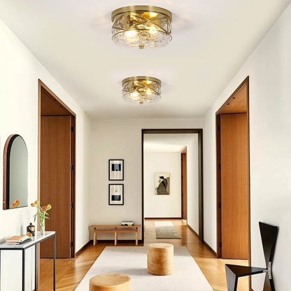 2-Light Flush Mount Glass Ceiling Light with Metal Frame