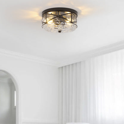 2-Light Flush Mount Glass Ceiling Light with Metal Frame