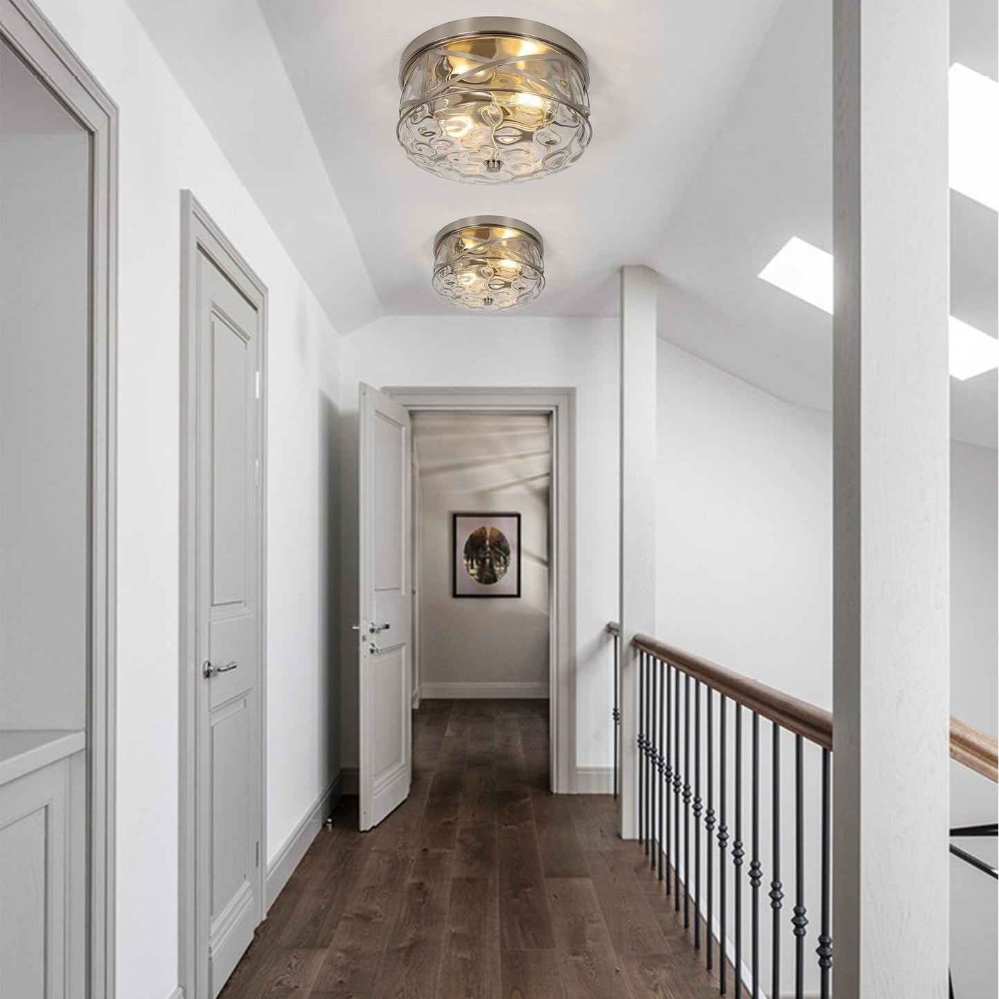 2-Light Flush Mount Glass Ceiling Light with Metal Frame