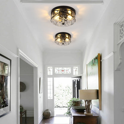 2-Light Flush Mount Glass Ceiling Light with Metal Frame