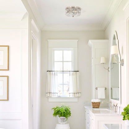 2-Light Flush Mount Glass Ceiling Light with Metal Frame