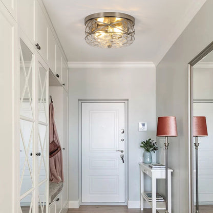 2-Light Flush Mount Glass Ceiling Light with Metal Frame