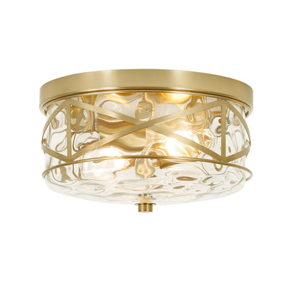 2-Light Flush Mount Glass Ceiling Light with Metal Frame