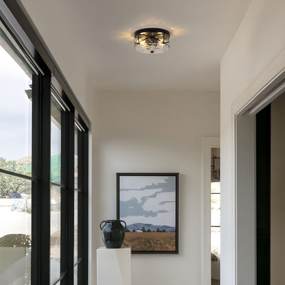 2-Light Flush Mount Glass Ceiling Light with Metal Frame